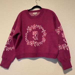 Promesa Pink Floral Crew Neck Sweater Size M